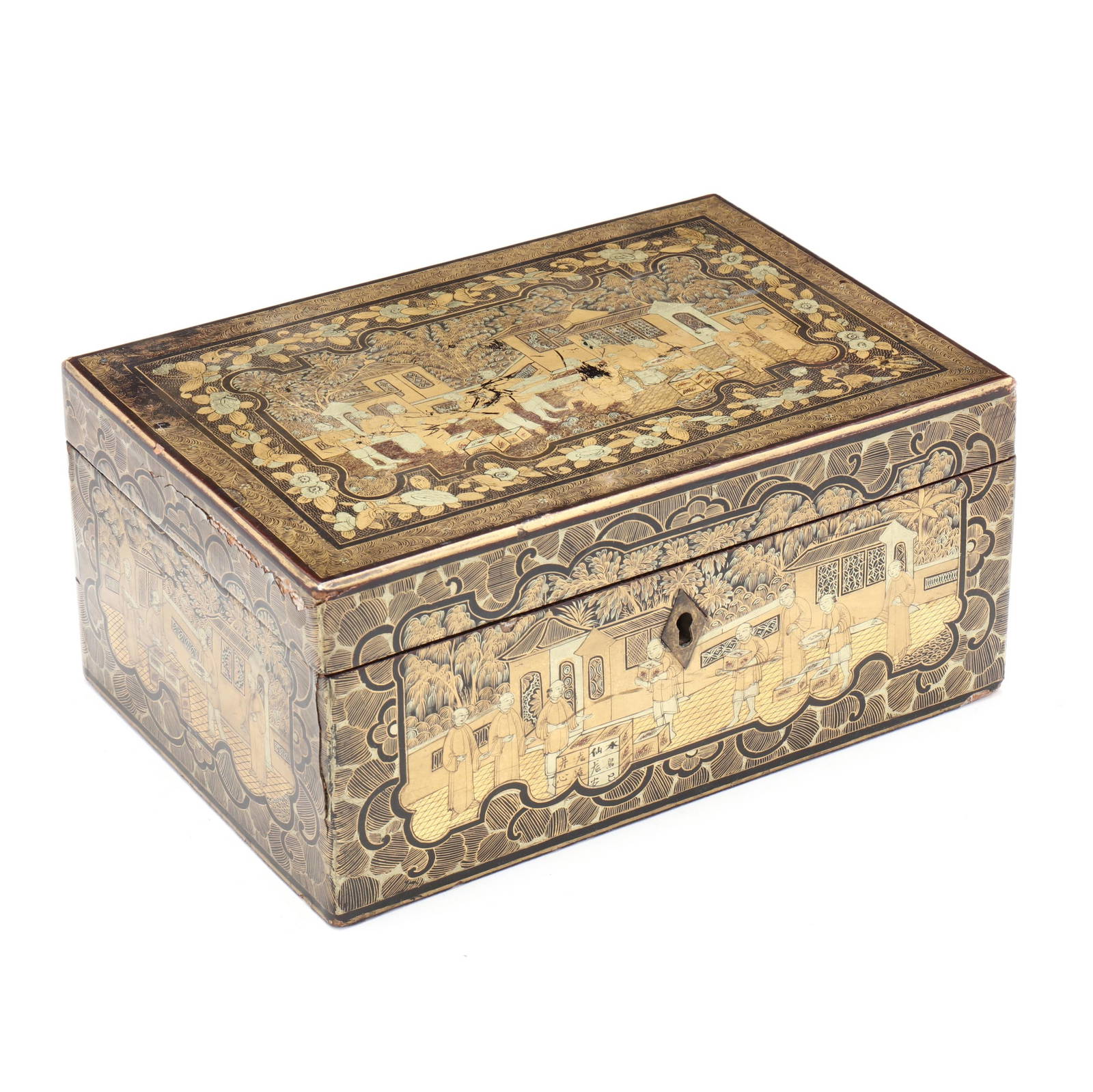 A Chinese Export Gilt Lacquer Painted Box