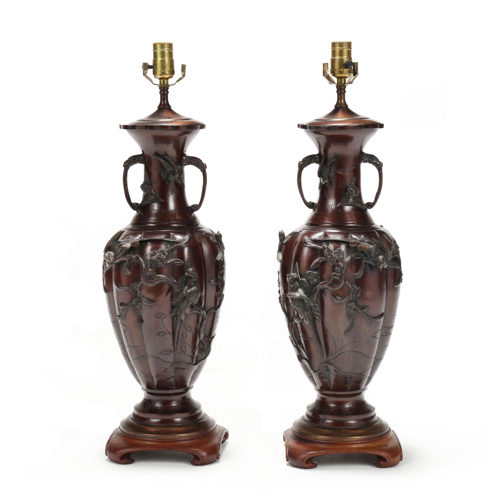 A Pair of Japanese Bronze Vase Table Lamps (1 of 4)