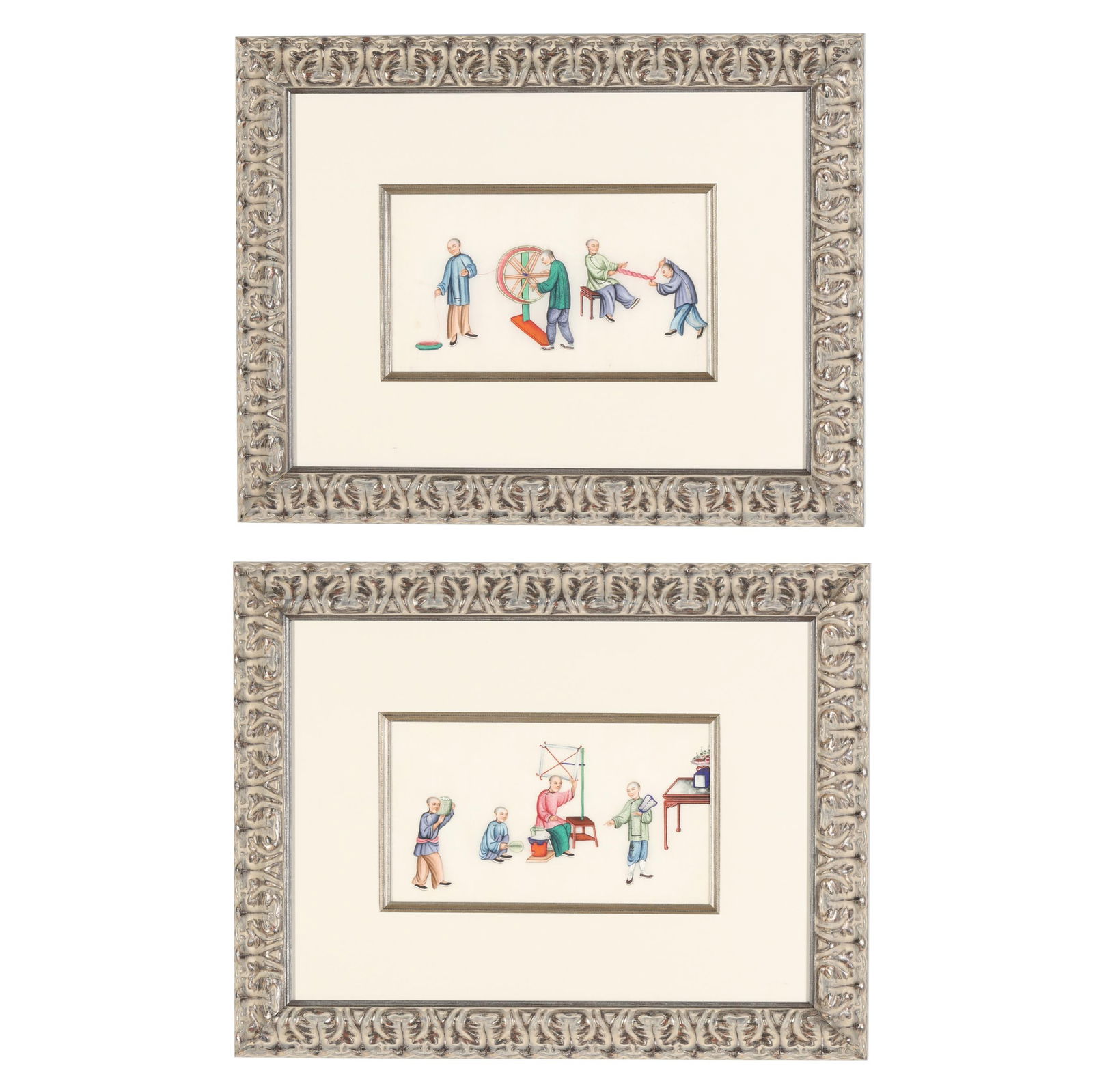 A Pair of Chinese Pith Paintings of Silk Production (1 of 9)