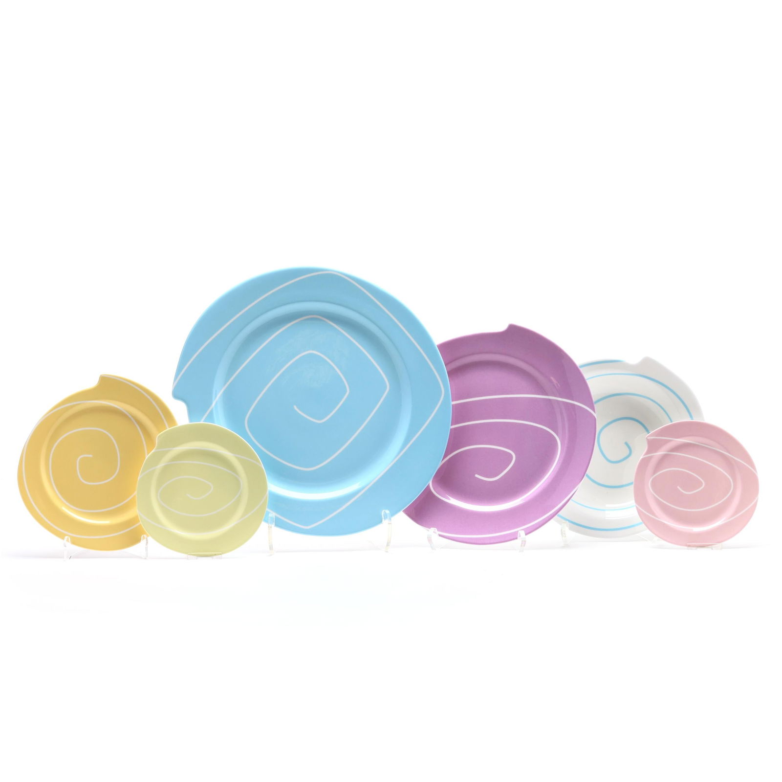 Peter Ting for Thomas Goode & Co., An Orbit China Service for Twelve: Peter Ting for Thomas Goode & Co., An Orbit China Service for TwelveEngland, contemporary, (60) pieces in (5) different pastel colors to include (12) dinner plates (10 1/4 in.); (12) salad plates (7 3