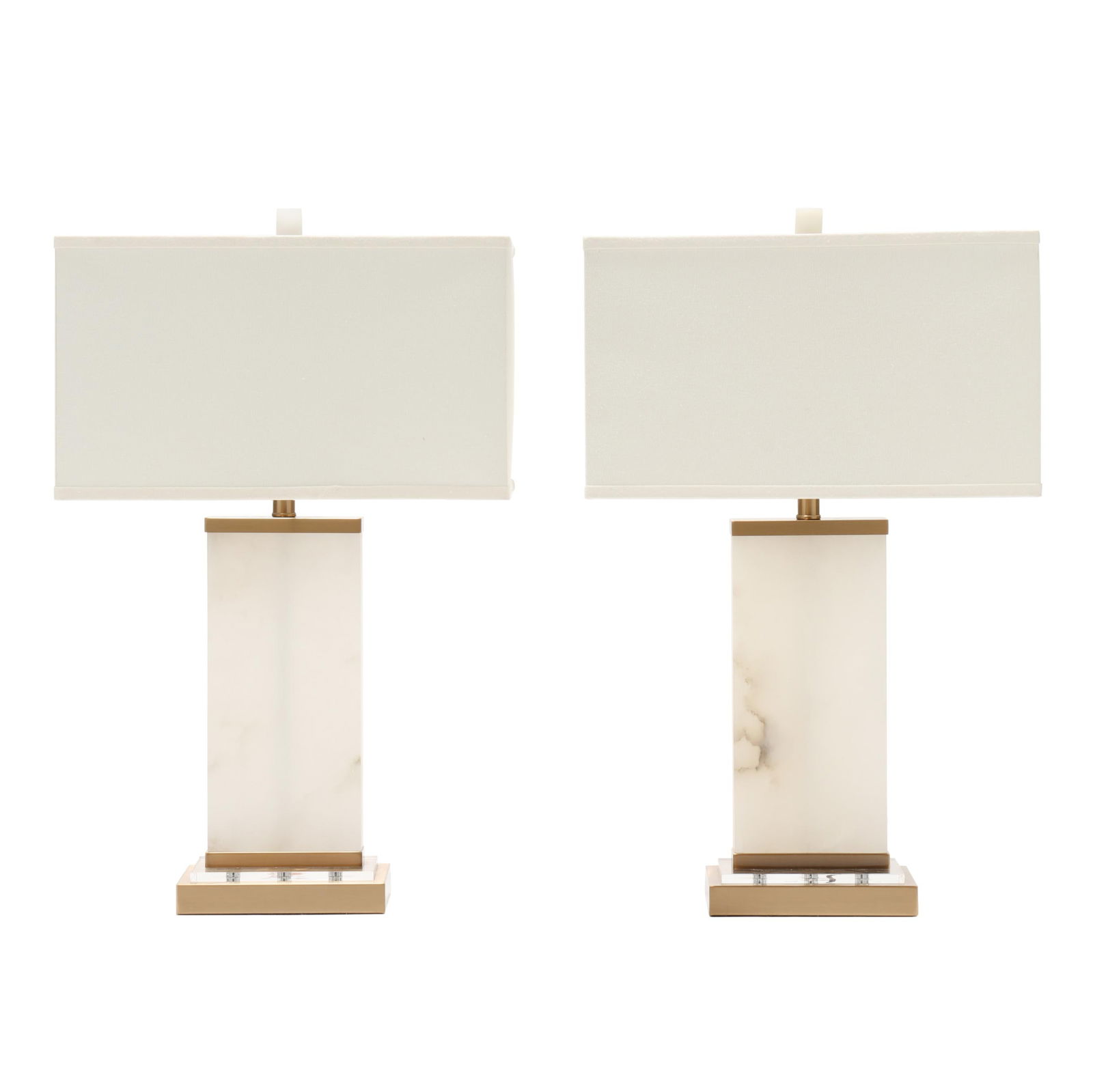 Pair of Contemporary Alabaster and Gold Metal Table Lamps with Shades (1 of 7)