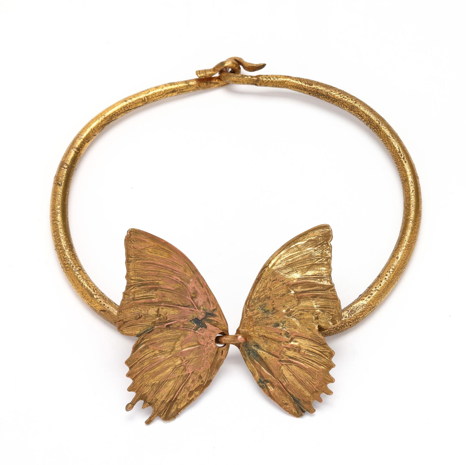 Gilt Bronze Papillon Collar Necklace, Claude Lalanne: Gilt Bronze Papillon Collar Necklace, Claude Lalannethe necklace in two part form, with hinge to back and each side terminating in a butterfly wing, with a hook clasp, signed and with indiscernible ma