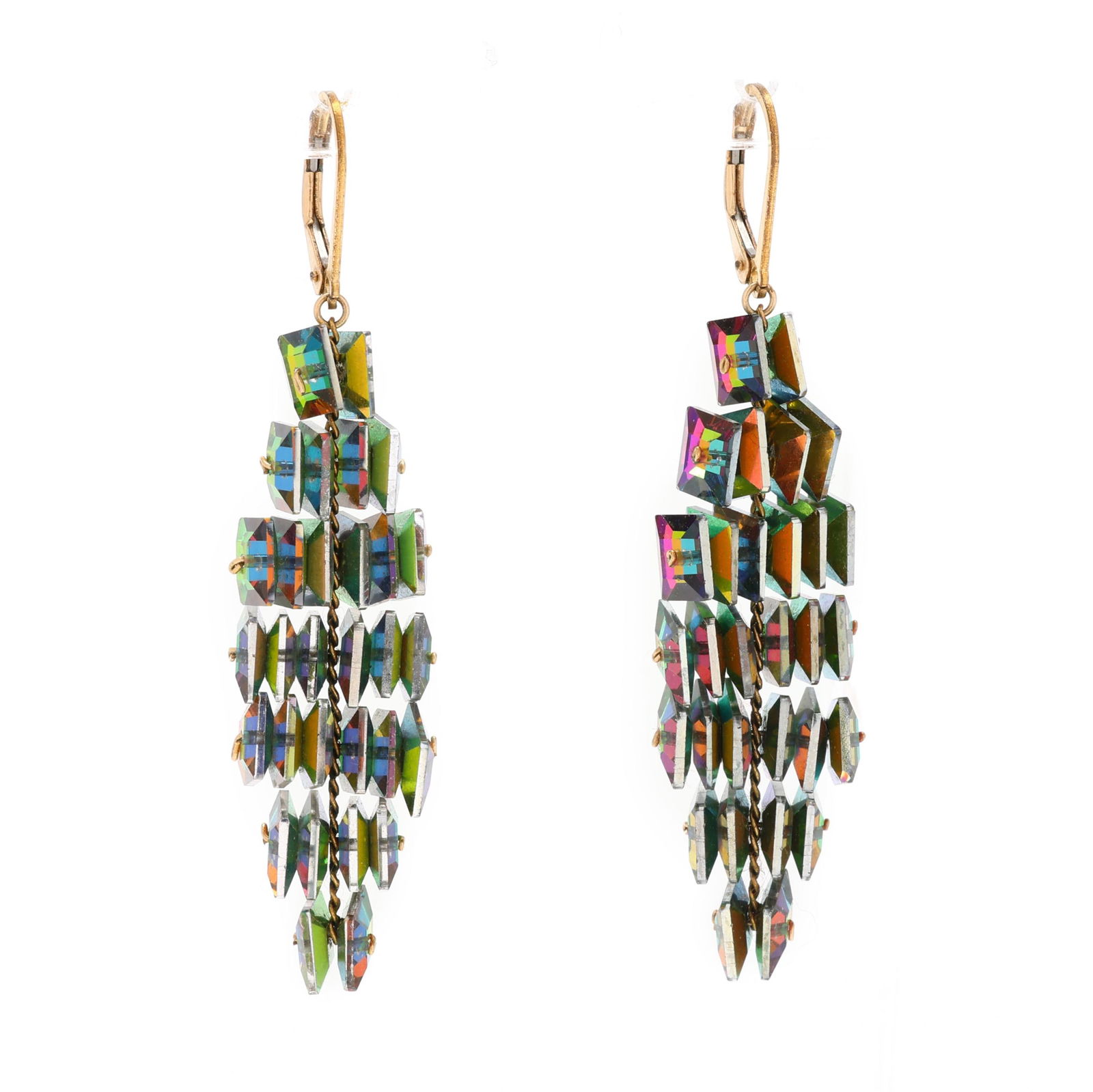 Beaded Drop Earrings, Jessica Rose: Beaded Drop Earrings, Jessica Rosethe drop earrings with iridescent crystal beads, completed with lever backs, stamped 14/20 GF, appear unsigned. 2.25 in. American born artist, Jessica Rose, attended