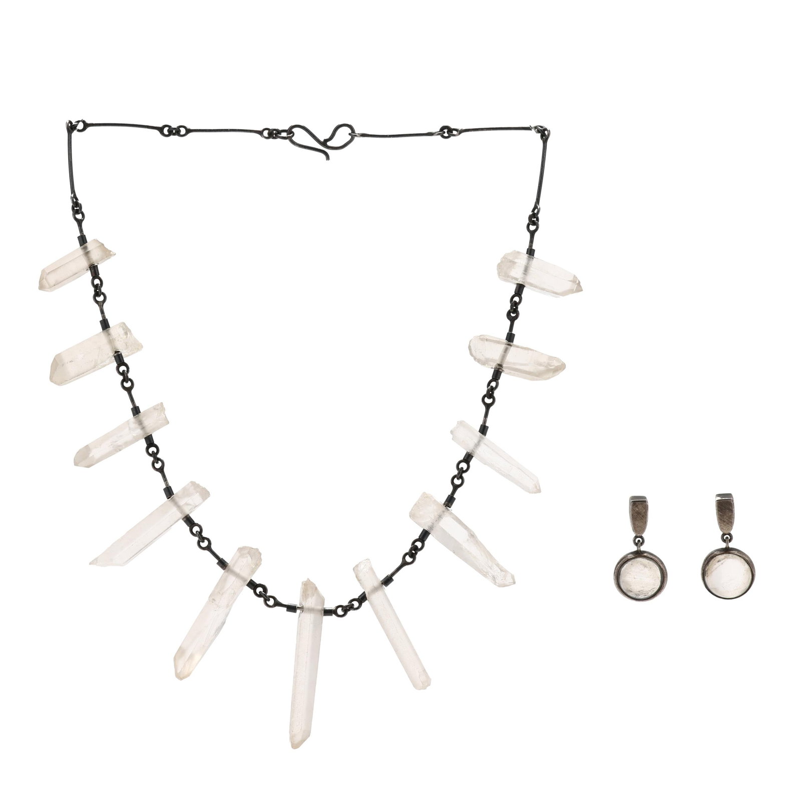 Oxidized Silver and Rock Crystal Quartz Necklace and Earrings, Terri Logan Studios (1 of 9)