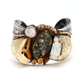 Sterling Silver, Gold, and Gem-Set Cuff Bracelet, Margaret Barnaby