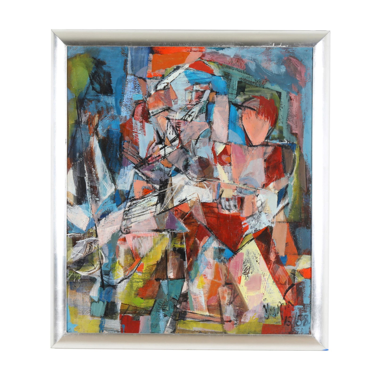 Charles Chapin (NC, 20th Century), Untitled Abstract: Charles Chapin (NC, 20th Century), Untitled Abstractoil on canvas, 1958, signed and dated at lower right, presented in a silvered frame. Stretcher size 40 1/2 x 34 in.; Frame dimensions 44 1/4 x 38 in