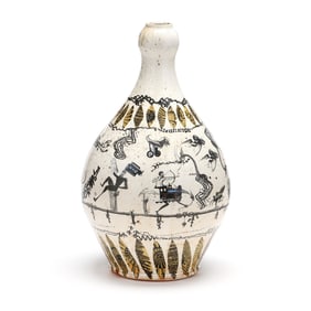Fred Johnston and Carol Gentithes (NC), Transfer Decorated Pottery Vase