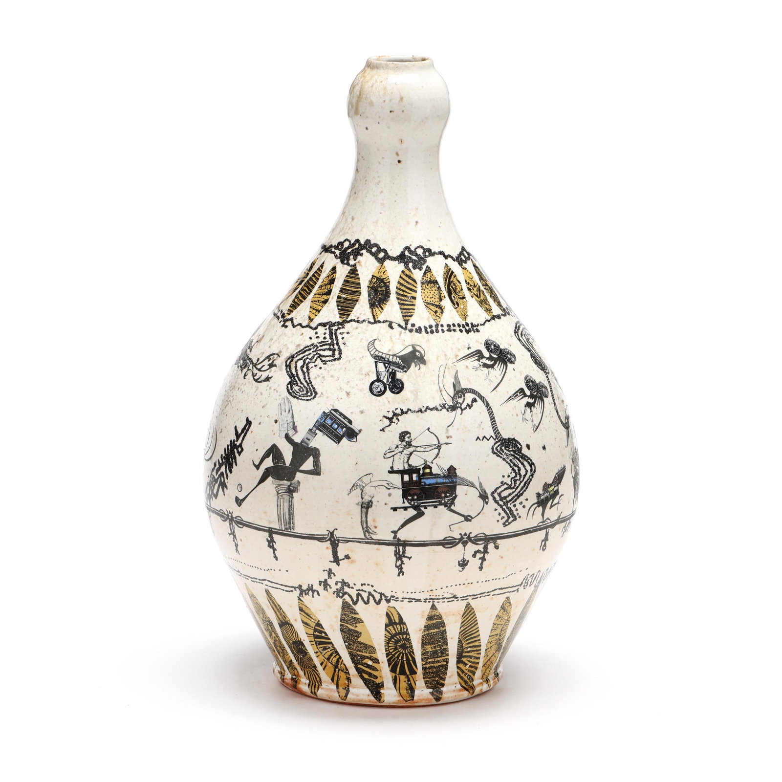 Fred Johnston and Carol Gentithes (NC), Transfer Decorated Pottery Vase (1 of 9)