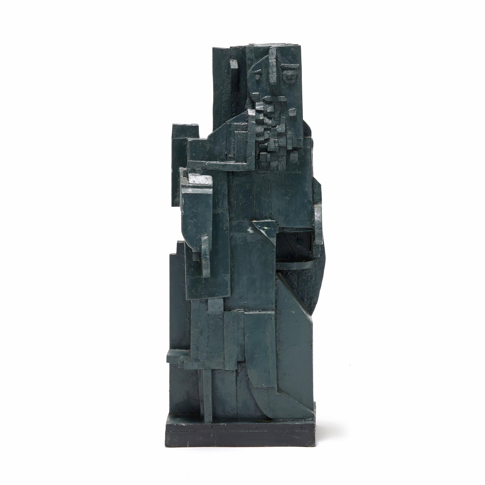 James P. Clark (American, 1923-2015), Old Man Seated-The Dark Side: James P. Clark (American, 1923-2015), Old Man Seated-The Dark Side2007, cubist wood assemblage painted in deep Prussian blue, pencil signed, dated and titled to the underside. 39 1/2 x 16 x 14 3/4 in.