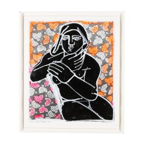 America Martin (Columbian-American, b. 1980),  Woman on Chair + Patterned Fabric