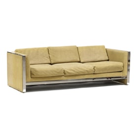 attributed Milo Baughman, Vintage Chrome Framed Sofa