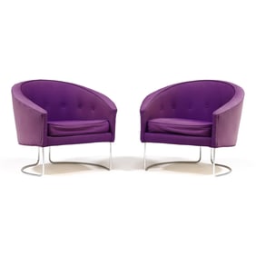 attributed Lawrence Peabody, Pair of Bucket Club Chairs