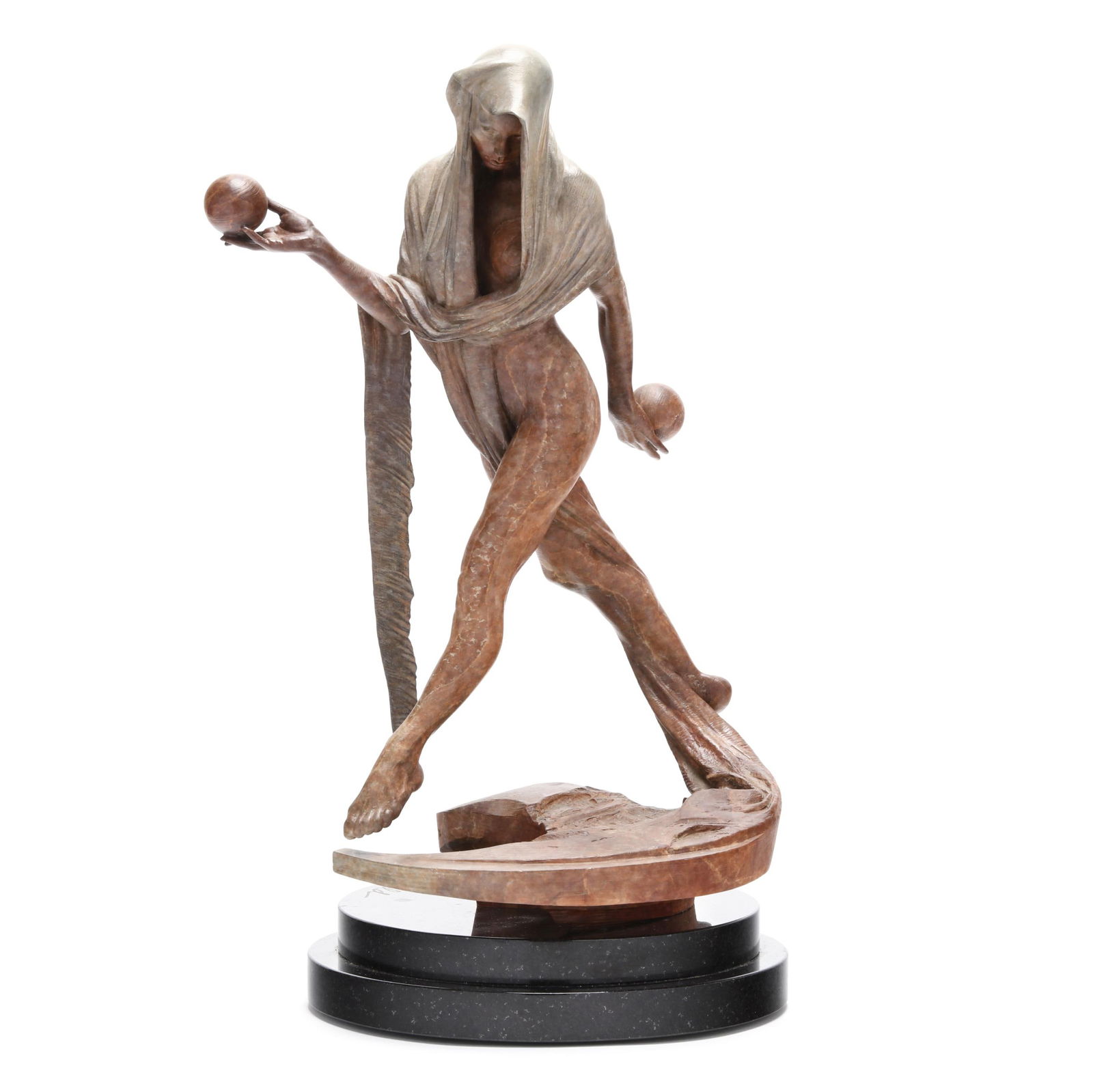 Richard MacDonald (American, b. 1946), Nightfall, Atelier: Richard MacDonald (American, b. 1946), Nightfall, Atelier 2012, patinated bronze, edition numbered "316/950" with impressed signature and date to the crescent form terrace, mounted atop a stepped poli