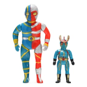 Two Vintage Japanese Sofubi Action Figures, Android Kikaider and Inazuman