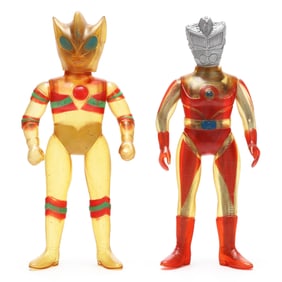 Two Vintage Clear Sofubi Japanese Action Figures, Including Triple Fighter