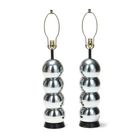 Attributed Robert Sonneman, Pair of Chrome Stacked Ball Table Lamps