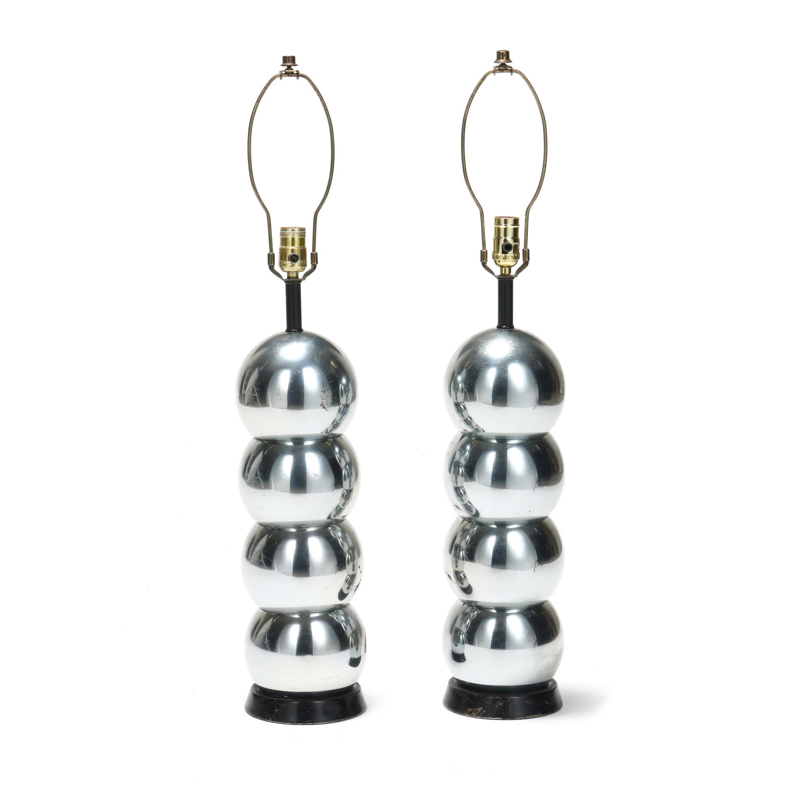 Attributed Robert Sonneman, Pair of Chrome Stacked Ball Table Lamps (1 of 5)