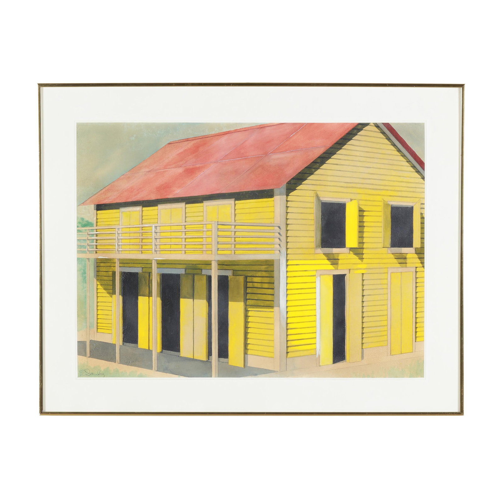 Emilio Sanchez (Cuban-American, 1921-1999), Yellow House: Emilio Sanchez (Cuban-American, 1921-1999), Yellow Housewatercolor and pencil on paper, signed at lower left, matted and framed under glass. Sight size 21 3/4 x 29 1/4 in.; Frame dimensions 28 1/4 x 3
