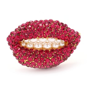 After Salvador Dali,  Ruby Lips  Costume Brooch