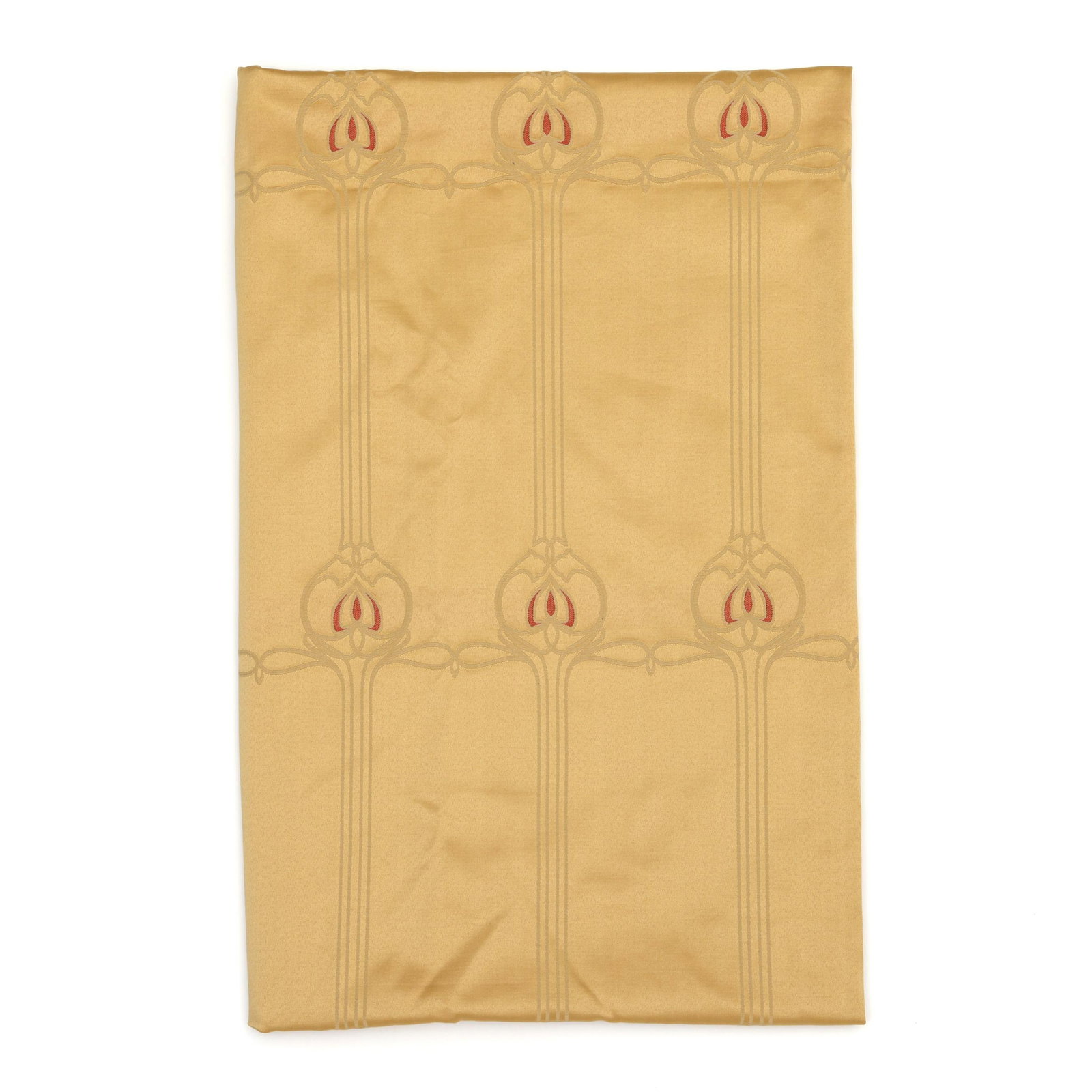 Two Cuts of Glasgow Style Art Nouveau Upholstery Fabric: Two Cuts of Glasgow Style Art Nouveau Upholstery Fabricthick cotton upholstery weight sateen in a rich gold tone with a repeating Art Nouveau flower motif in red and gold brocade, reminiscent of the d