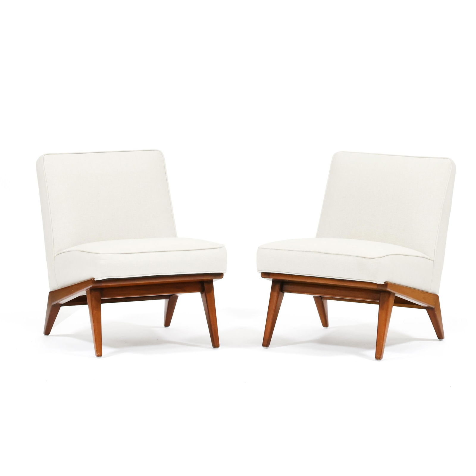 Jens Risom (Danish/American, 1916-2016), Pair of Slipper Chairs: Jens Risom (Danish/American, 1916-2016), Pair of Slipper Chairs designed in the 1940s for Knoll, later white upholstery, maple splayed legs base, unmarked. Being sold to benefit NC Modernist, a
