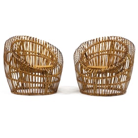 Franco Albini (Italian, 1905-1977), Pair of Rattan Lounge Chairs