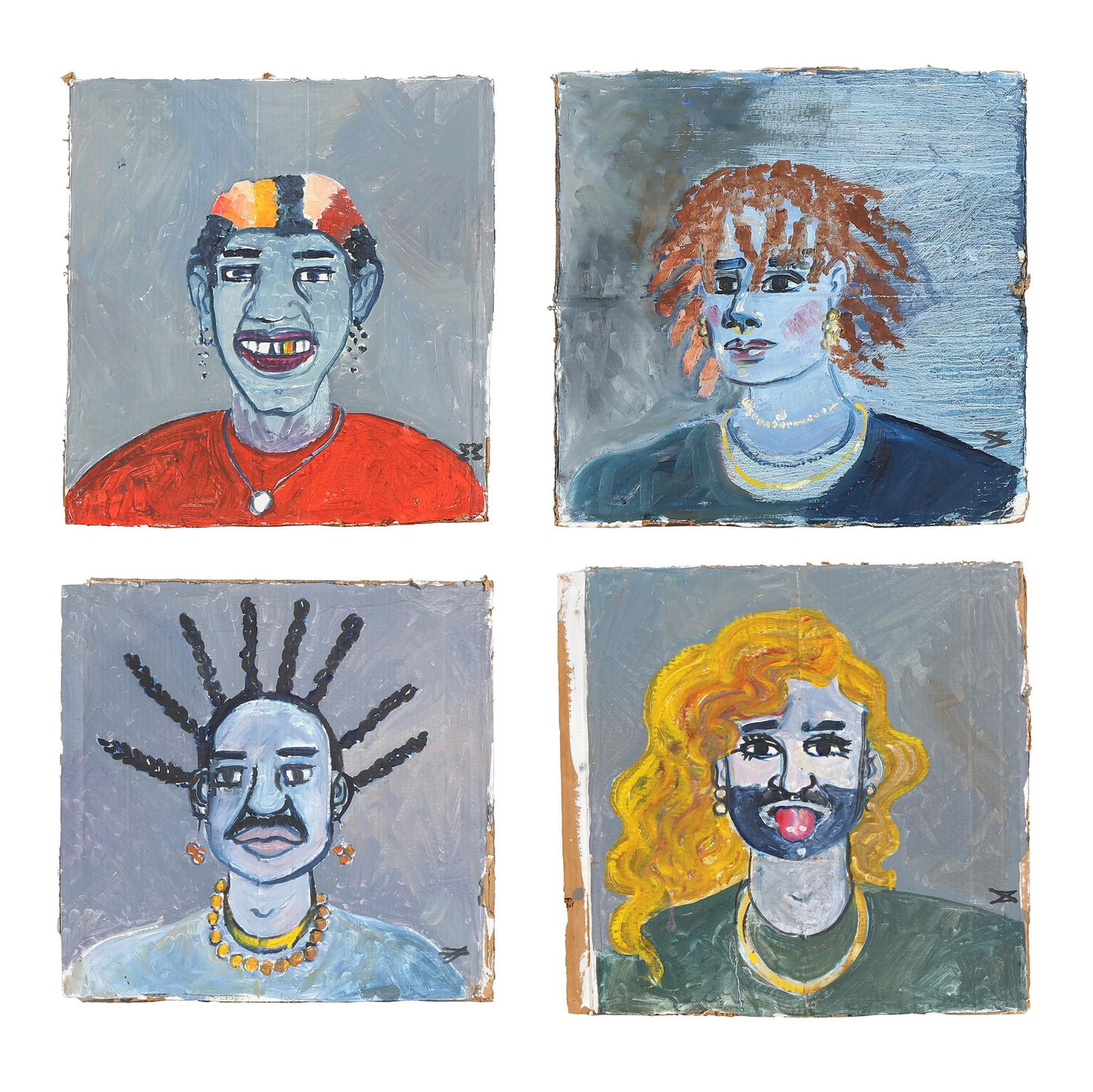 Mae Alice Engron (American, 1933-2007), Four Portraits: Mae Alice Engron (American, 1933-2007), Four Portraits oil on cardboard, each signed at lower right, unframed. Each approximately 23 x 23 in. Mae Engron was a Black expressionist artist born in