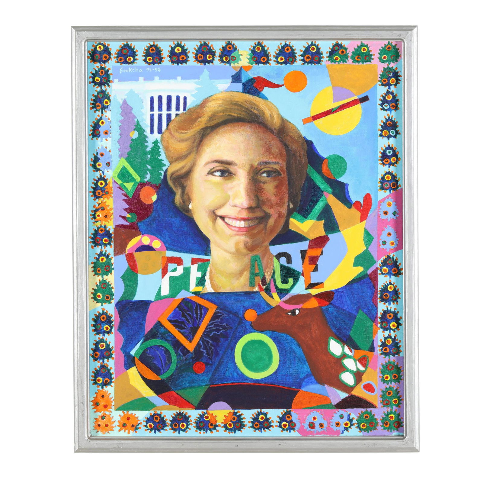 Sook-Cha Kim (Korean-American, b. 1940), Peace: Sook-Cha Kim (Korean-American, b. 1940), Peace acrylic on canvas, 1993-1994, signed and dated at upper left, framed. Stretcher size 30 x 24 in.; Frame dimensions 31 1/2 x 21 5/8 in. Sook-Cha Kim