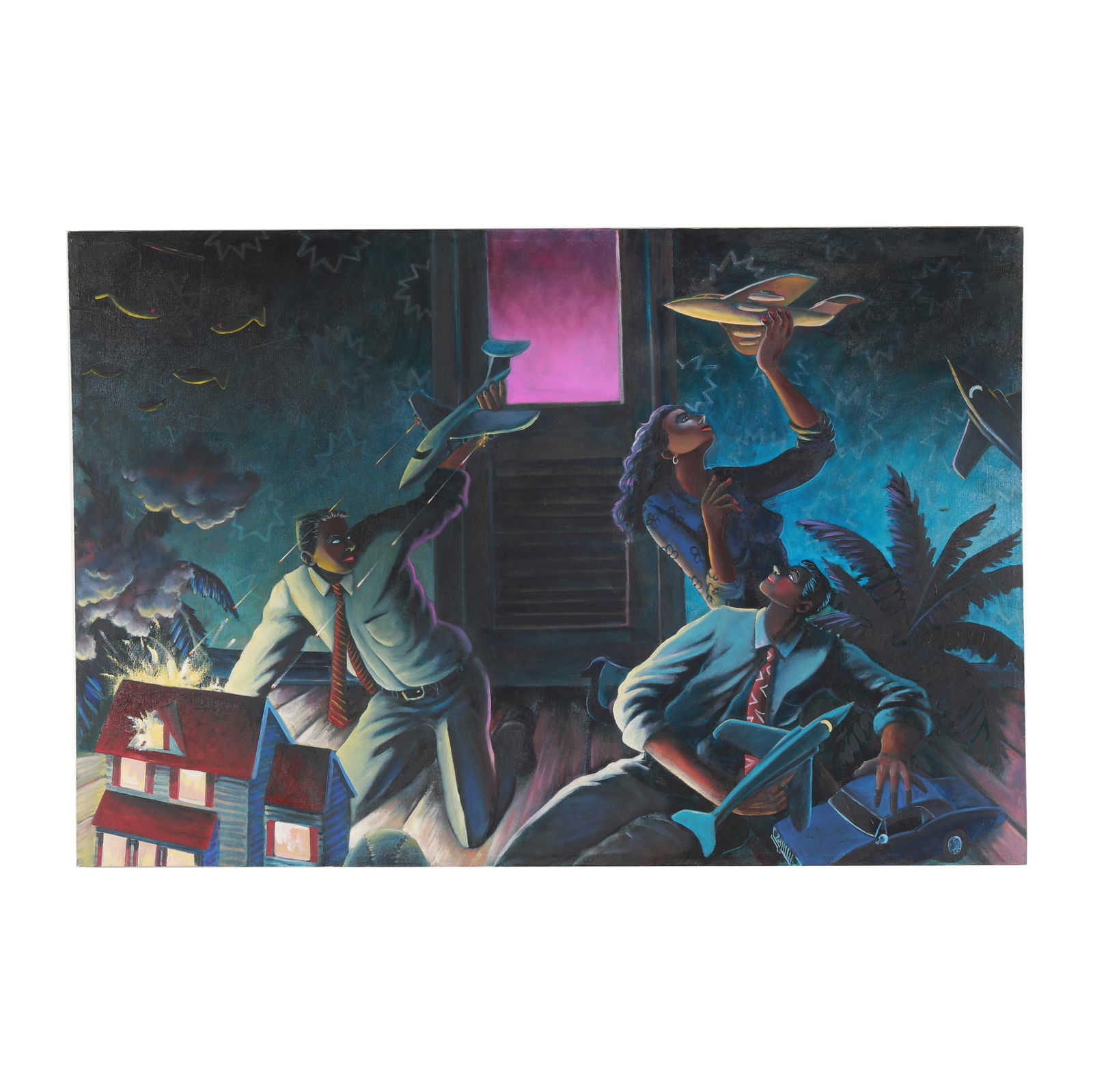 Frank Brown (American, b. 1957), Toy Planes: Frank Brown (American, b. 1957), Toy Planes oil on canvas, circa 1985-1989, unsigned, gallery wrapped canvas. Stretcher size 40 1/4 x 60 in. We wish to thank the artist, who has confirmed the