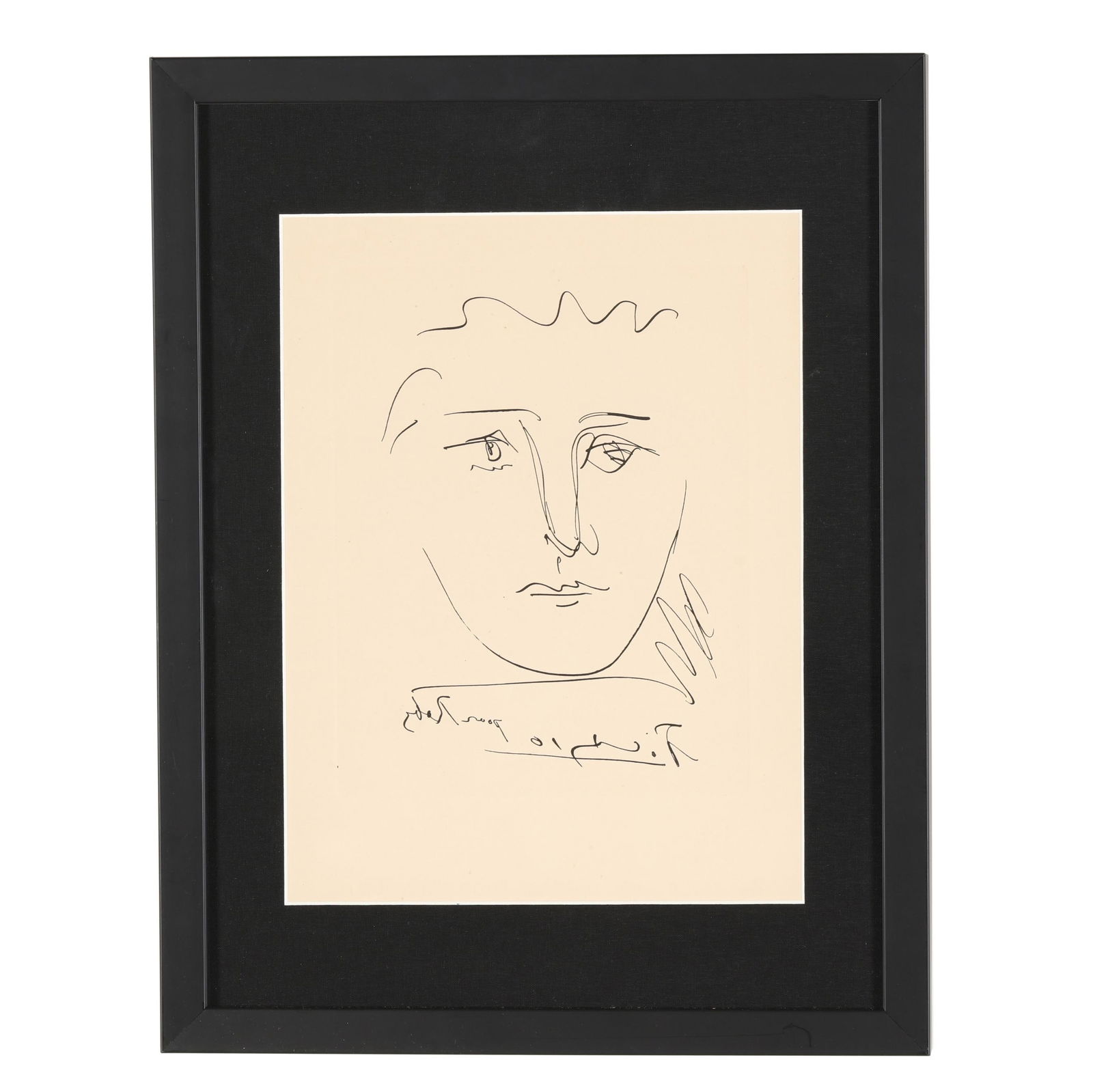Pablo Picasso (Spanish, 1881-1973), Pour Roby: Pablo Picasso (Spanish, 1881-1973), Pour Robyetching, signed in reverse in the plate, framed. Platemark 9 1/4 x 7 1/4 in.; Frame dimensions 17 1/4 x 13 3/8 in. Additional high-resolution photos are a