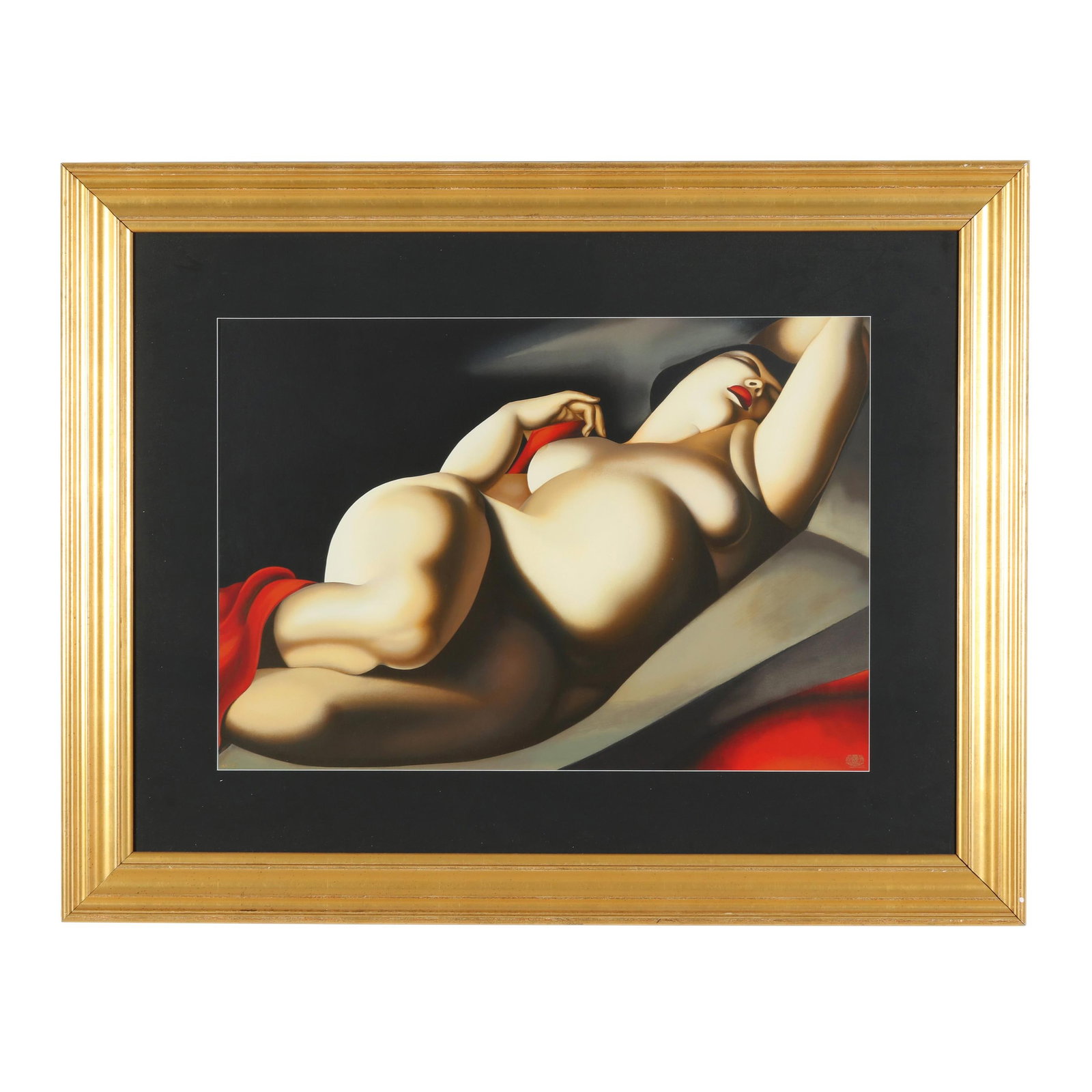 after Tamara de Lempicka (Polish, 1898-1980), La Bella Rafaela: after Tamara de Lempicka (Polish, 1898-1980), La Bella Rafaelascreenprint in colors, 1927 (printed 1983), numbered 193/195 in gold ink at lower left, with estate stamp at lower right, framed. Sight si