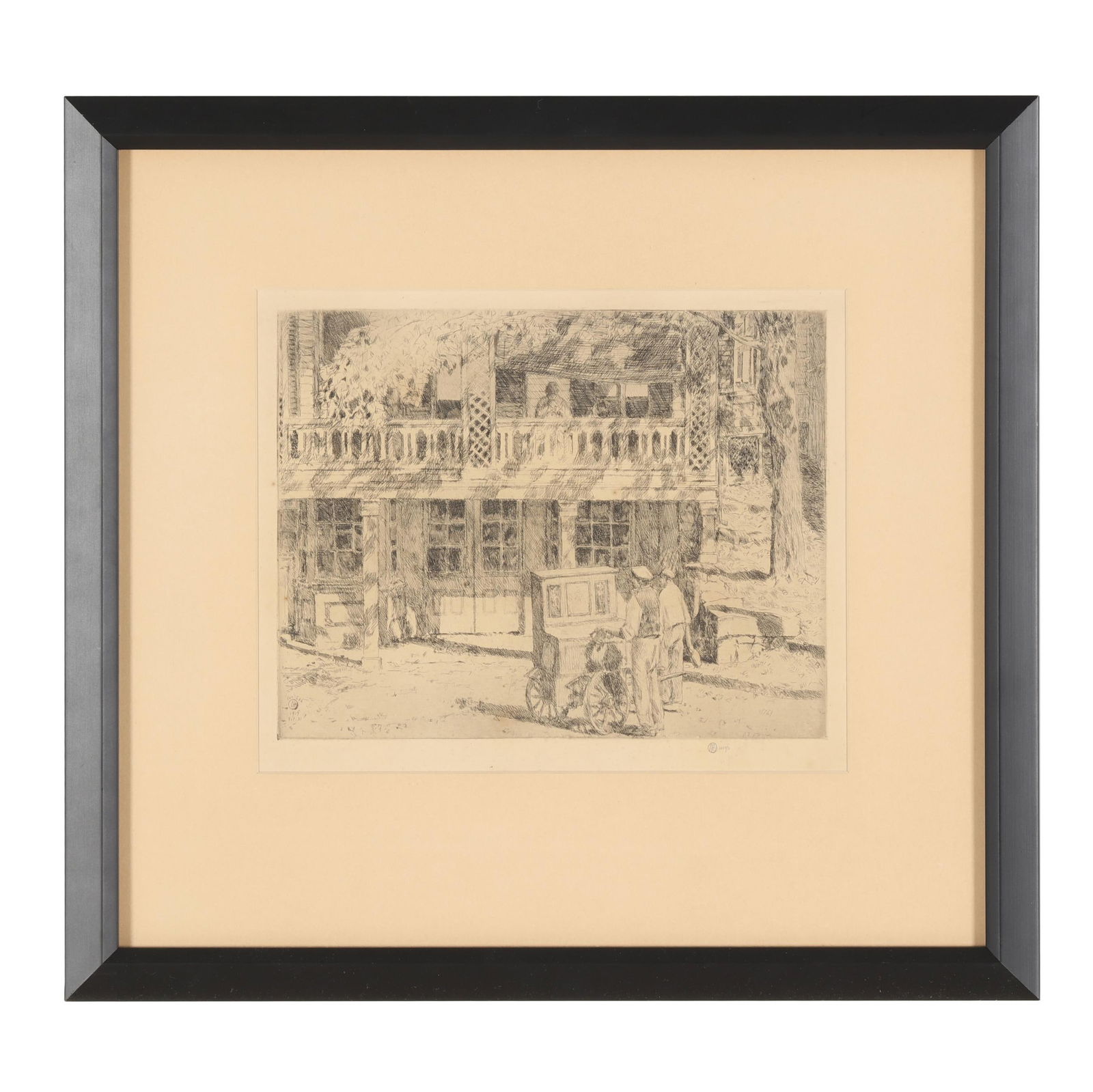 Childe Hassam (American, 1859-1935), Toby's, Cos Cob: Childe Hassam (American, 1859-1935), Toby's, Cos Cobetching, 1915, with artist's cypher and "imp" in lower right margin, also with printed cypher, title, and date, framed. Cortissoz and Clayton 55. Pl