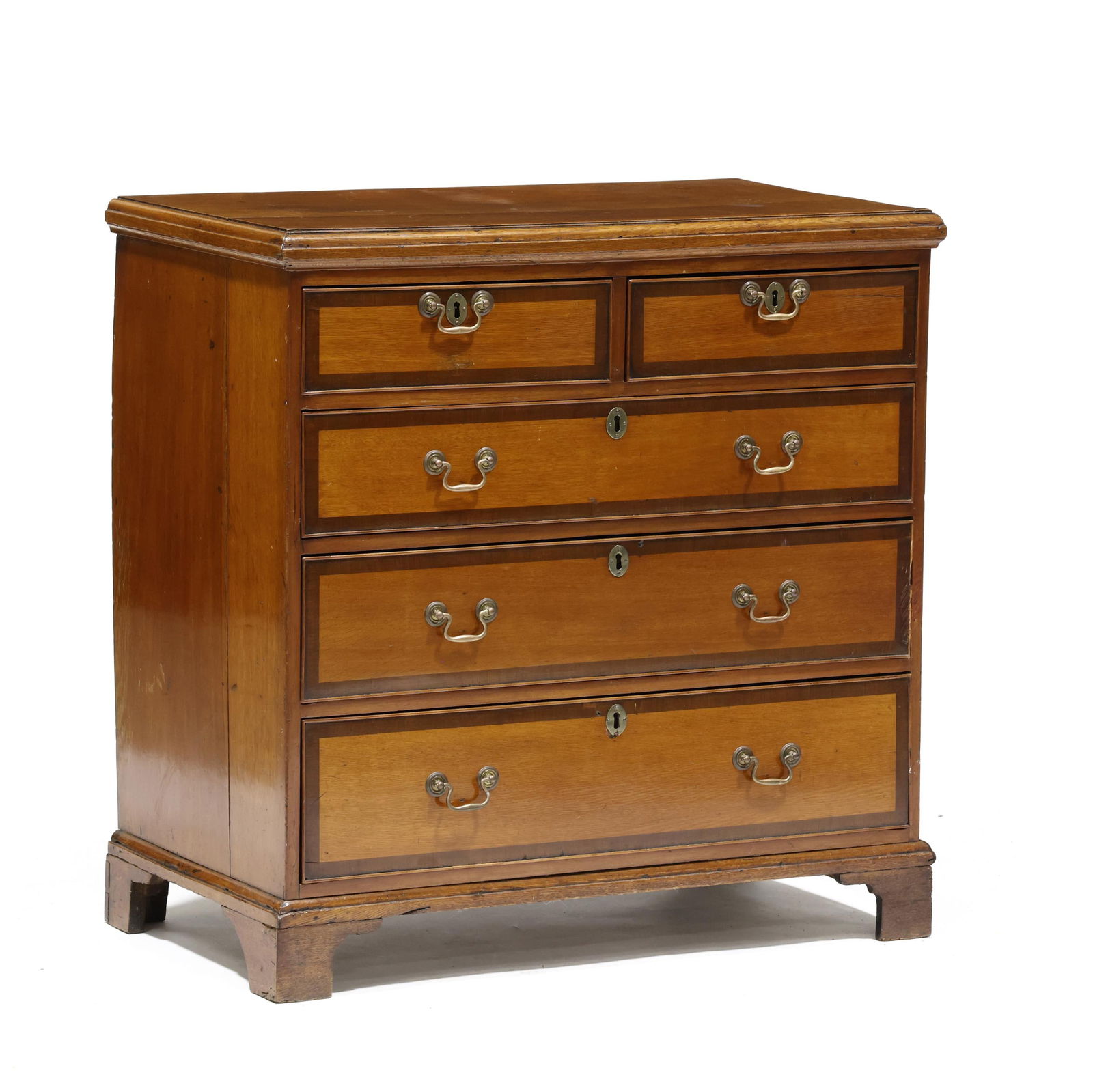 Antique English Chippendale Style Banded Oak Chest of Drawers (1 of 10)