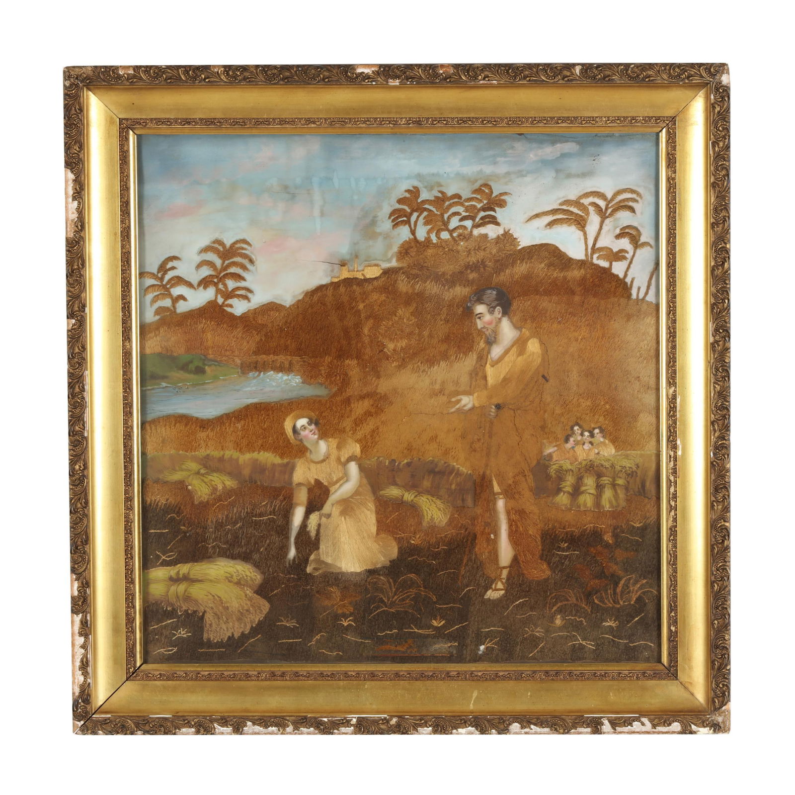 Large Silk and Metallic Needlework Picture of Ruth and Boaz (1 of 5)