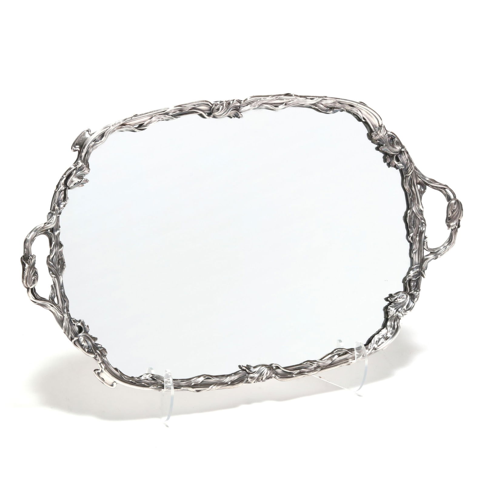 French Silver-Plated Art Nouveau Double Handled Mirrored Tray (1 of 7)