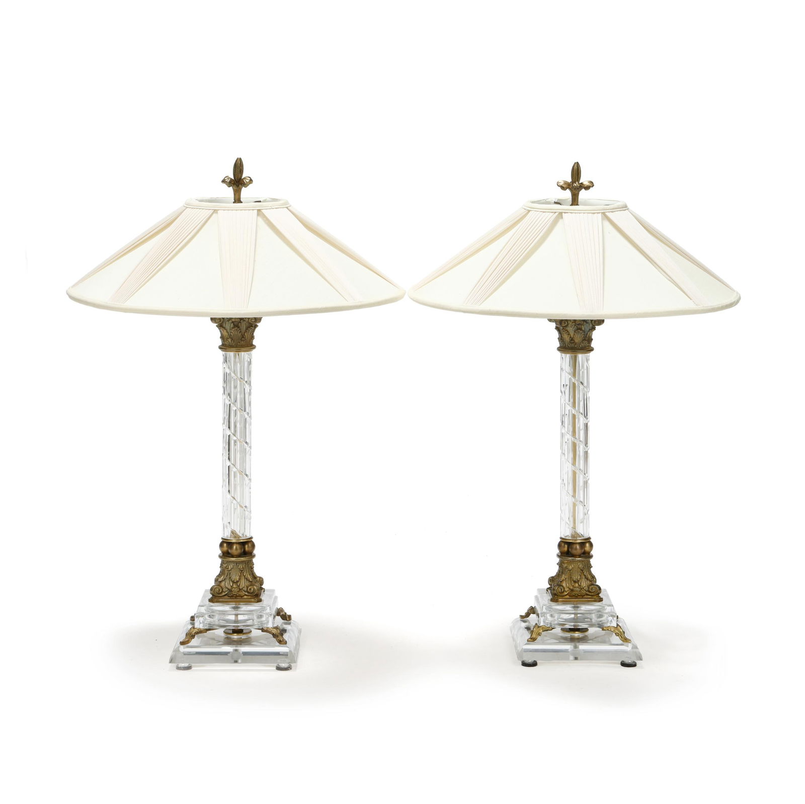 Pair of Crystal Corinthian Column Table Lamps with Shades (1 of 6)