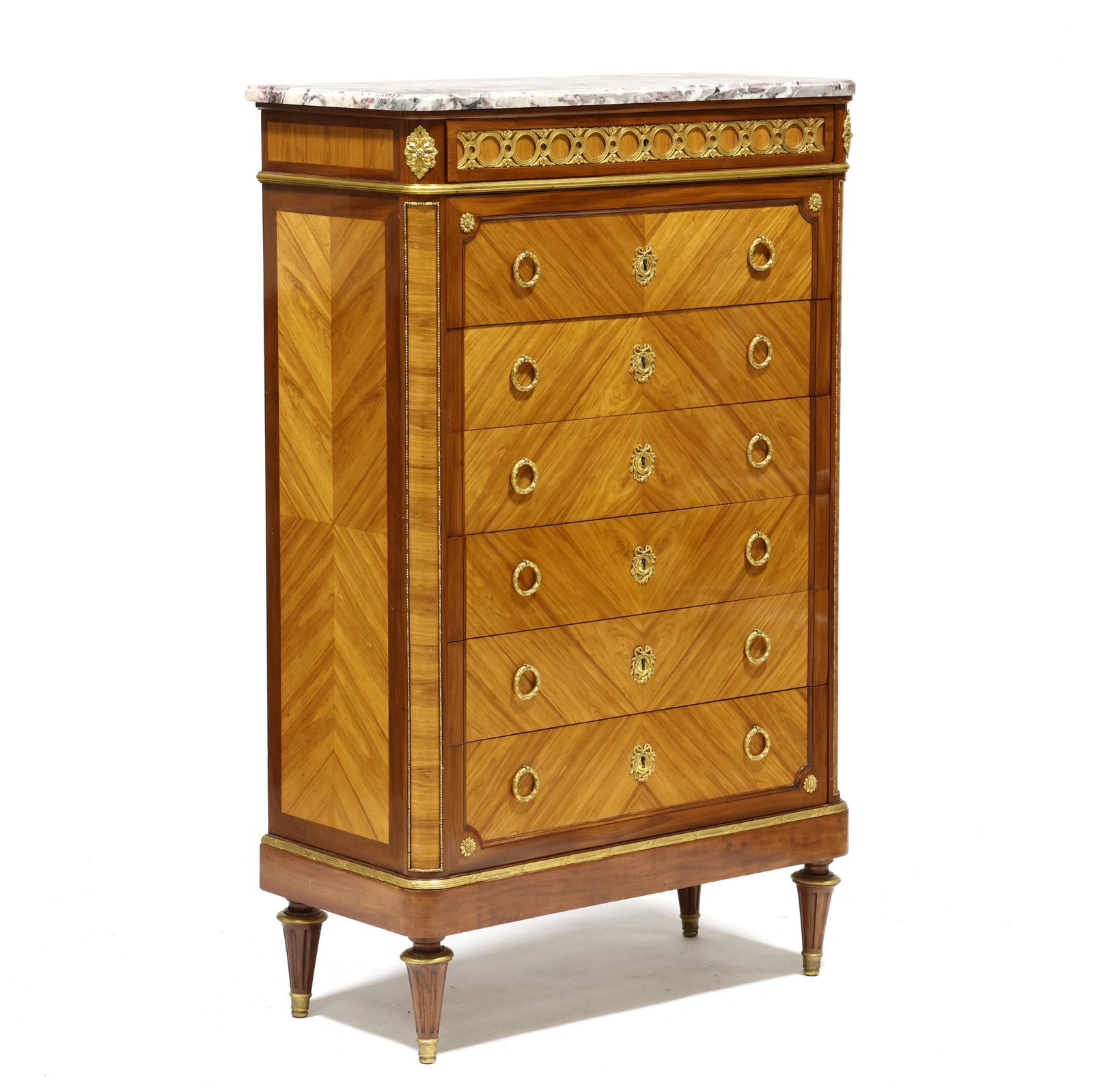 A Fine Louis XVI Style Marble Top, Ormolu and King Wood Semainier (1 of 8)