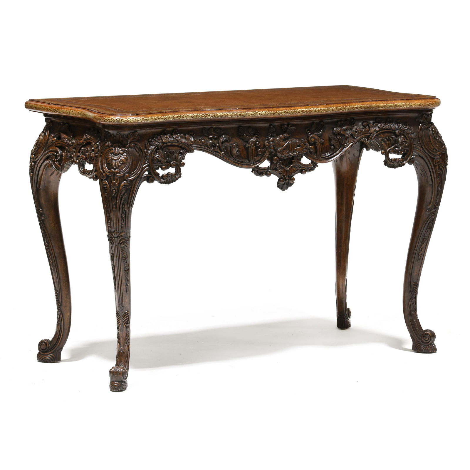Maitland Smith, George II Style Carved Mahogany and Leather Console Table (1 of 7)