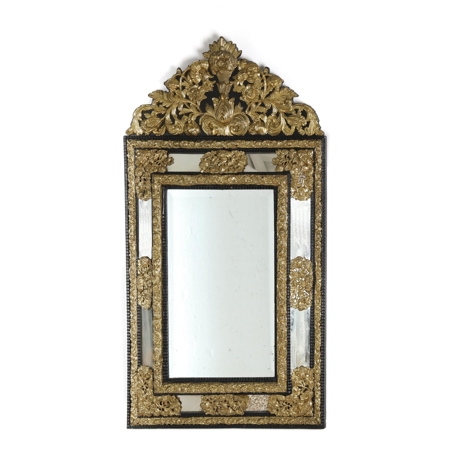 Antique Brass Repoussé Cushion Mirror (1 of 6)