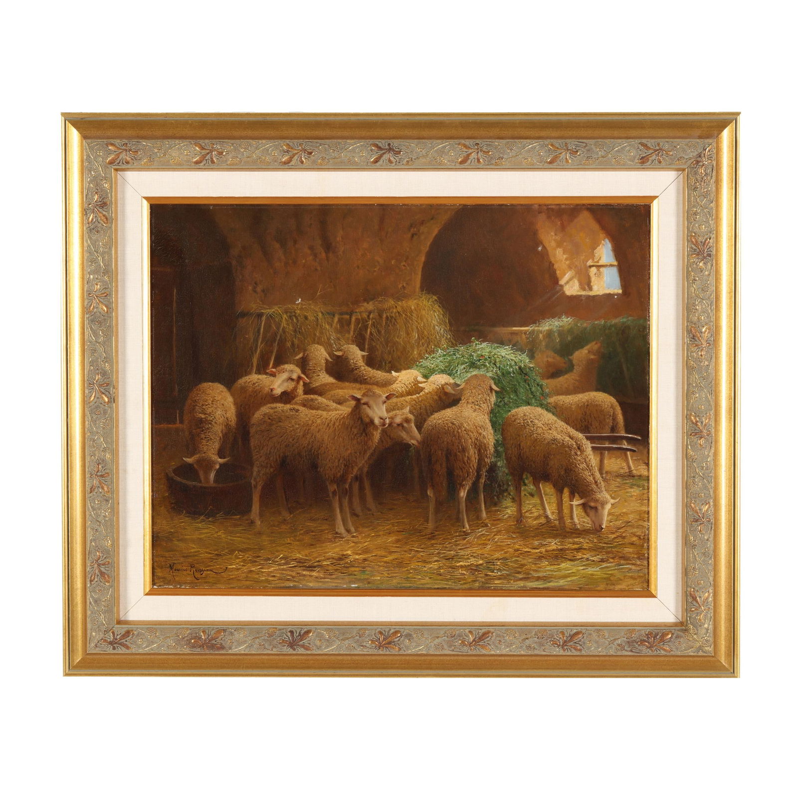 Maurice Rousseau (French, 19th Century), Barn Scene with Sheep Feeding (1 of 8)