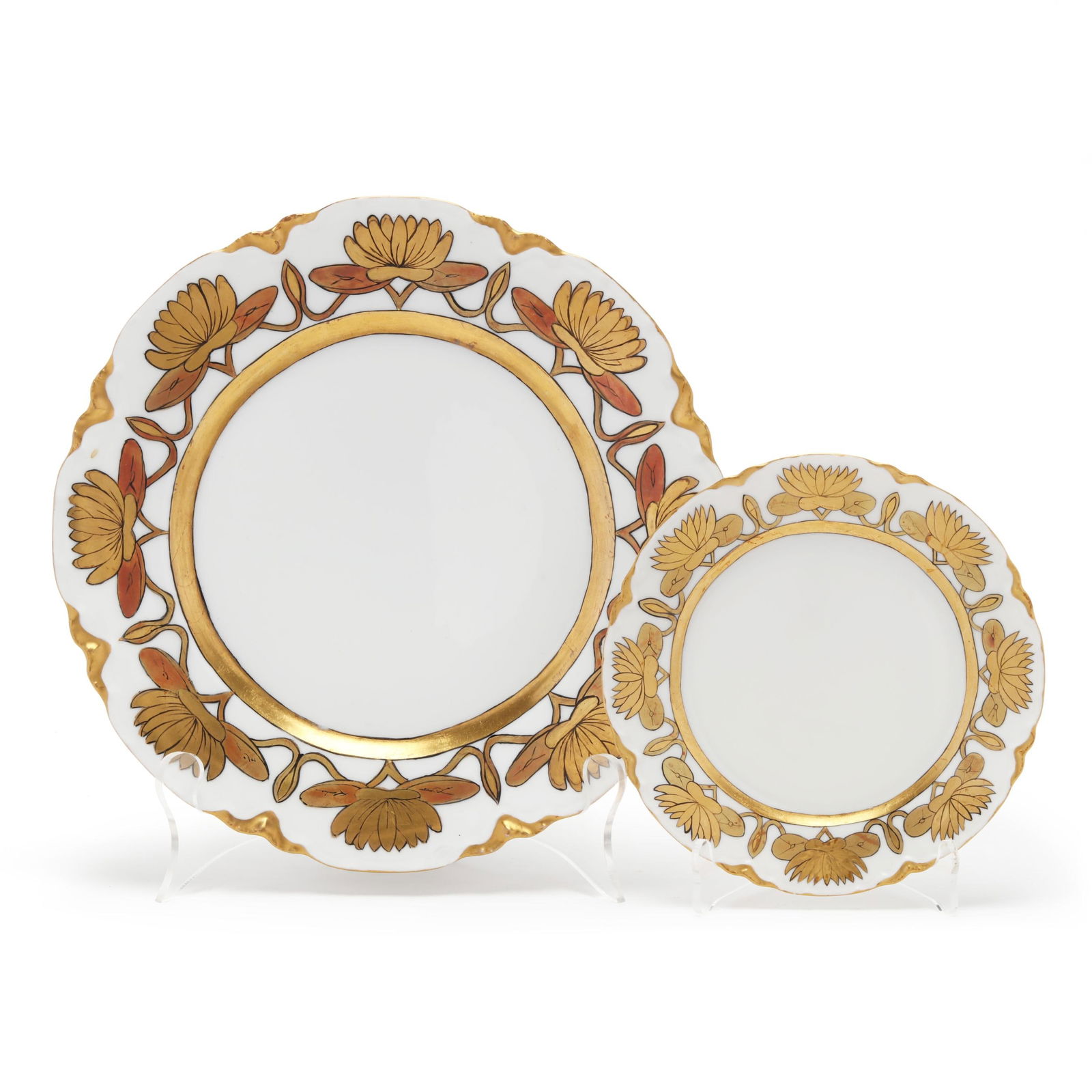 A Set of Art Nouveau Haviland Porcelain Plates with Gilt Lotus Blossoms (1 of 5)