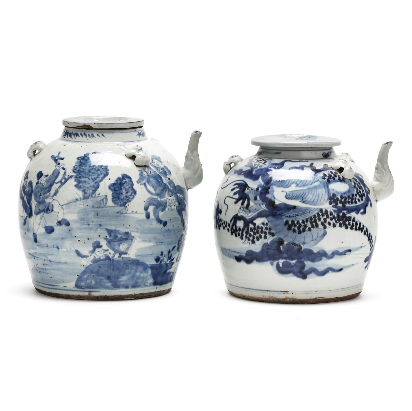 Two Chinese Blue and White Ming Style Lidded Wine Ewers (1 of 8)