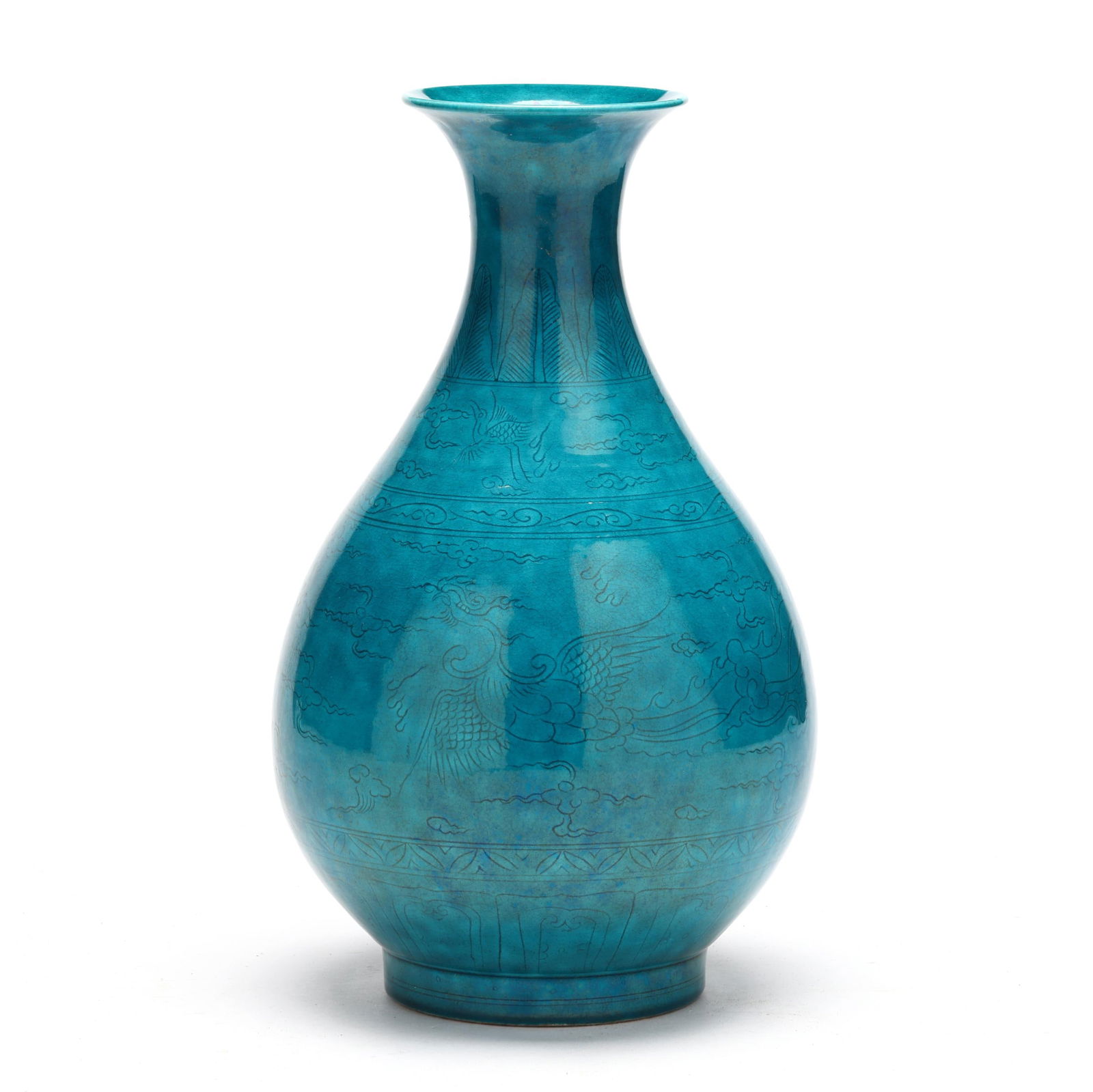 A Chinese Turquoise Glazed Sgraffito Porcelain Vase (1 of 7)