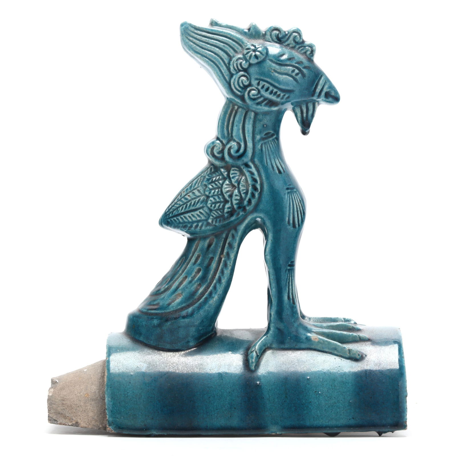 A Chinese Turquoise Glazed Ceramic Roof Tile of a Phoenix (1 of 5)