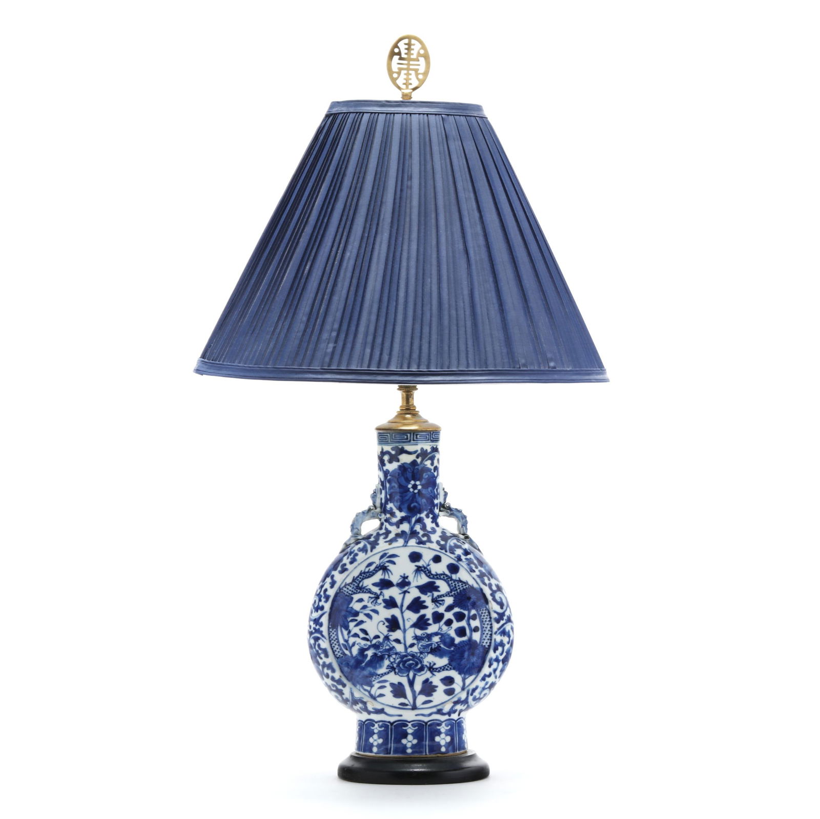 A Chinese Porcelain Blue and White Moon Flask Table Lamp with Shade (1 of 7)