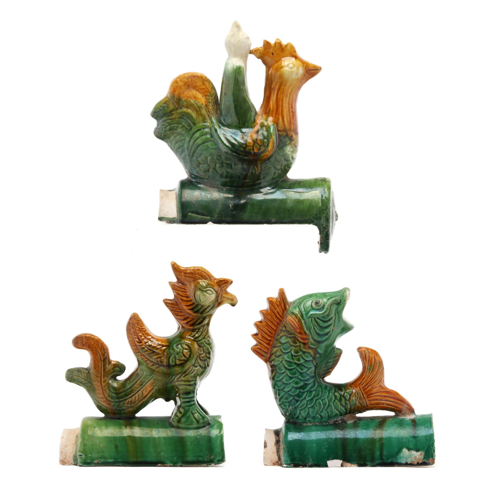 Three Chinese Ceramic Sancai Glazed Roof Tiles (1 of 8)