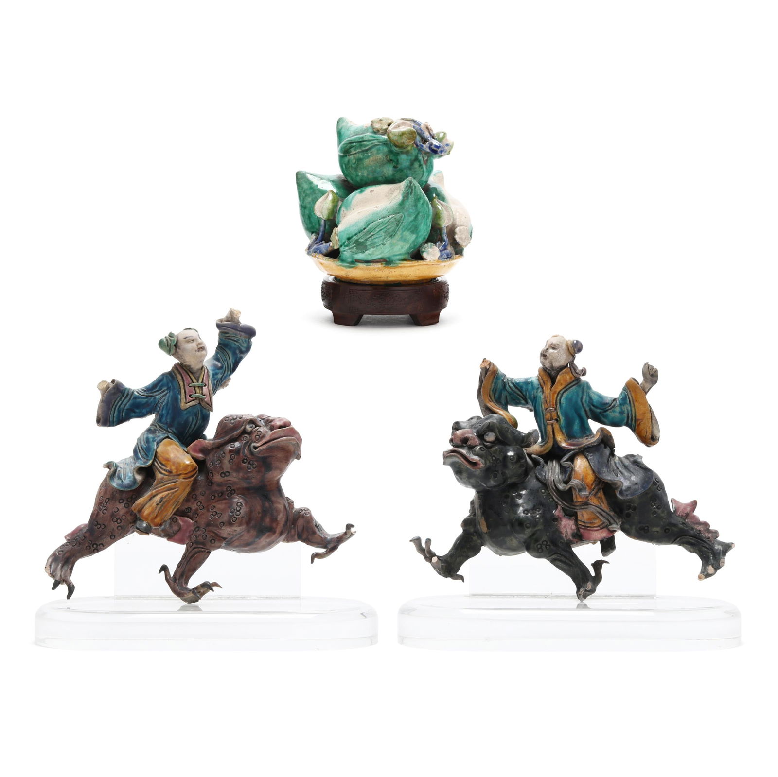 A Pair of Chinese Ceramic Warrior Roof Tiles and a Bowl of Peaches (1 of 12)