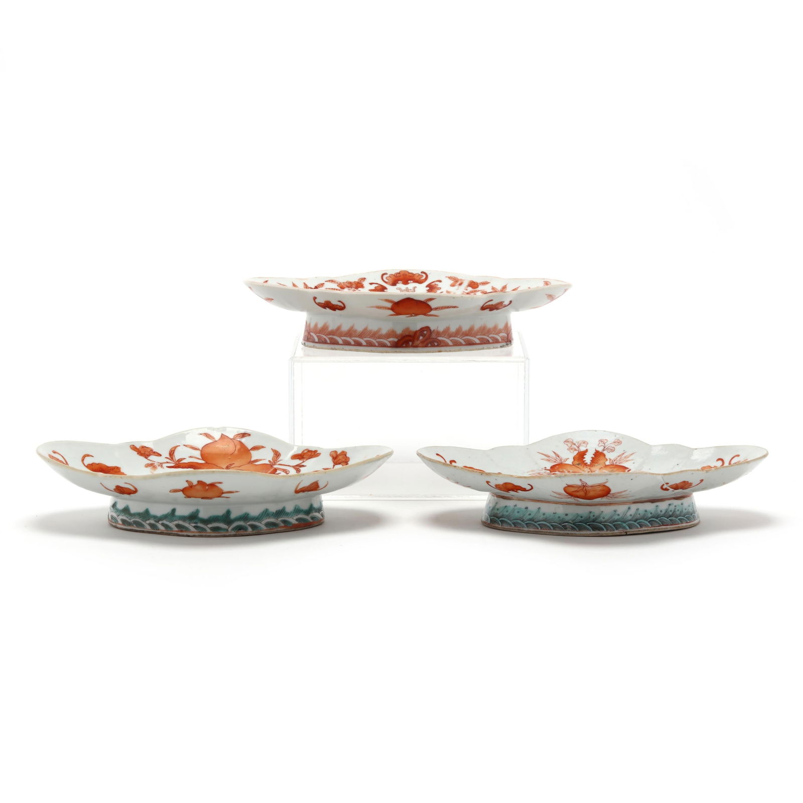 A Group of Three Chinese Porcelain Lozenge Dishes with Auspicious Symbols (1 of 13)