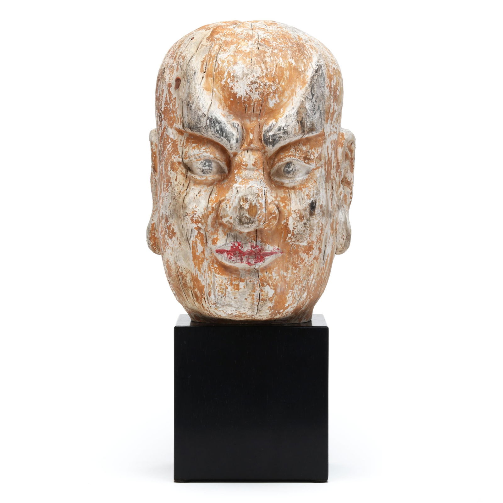 A Chinese Large Carved Wood Head of Buddhist Guardian (1 of 7)