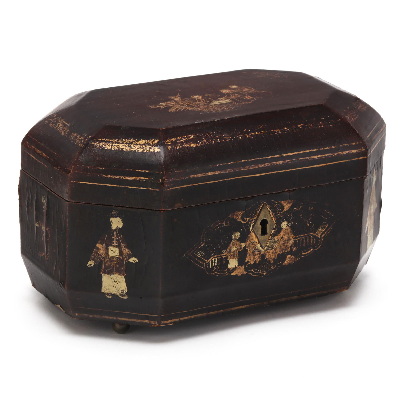 A Chinese Export Lacquered and Gilded Tea Caddy (1 of 6)